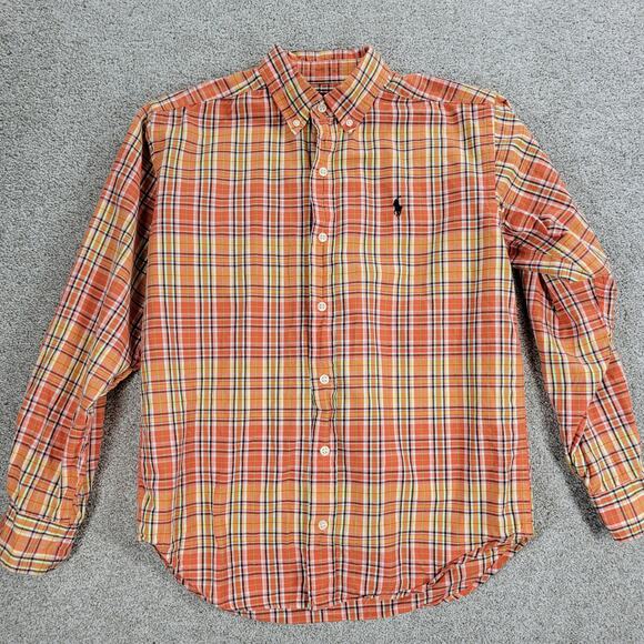 Ralph Lauren Button Down Shirt Boys L 16-18 Orange Plaid Cotton Classic Fit - Picture 10 of 12